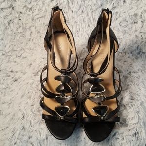 ALDO Black Leather Open Toe Wedge Size 8.5